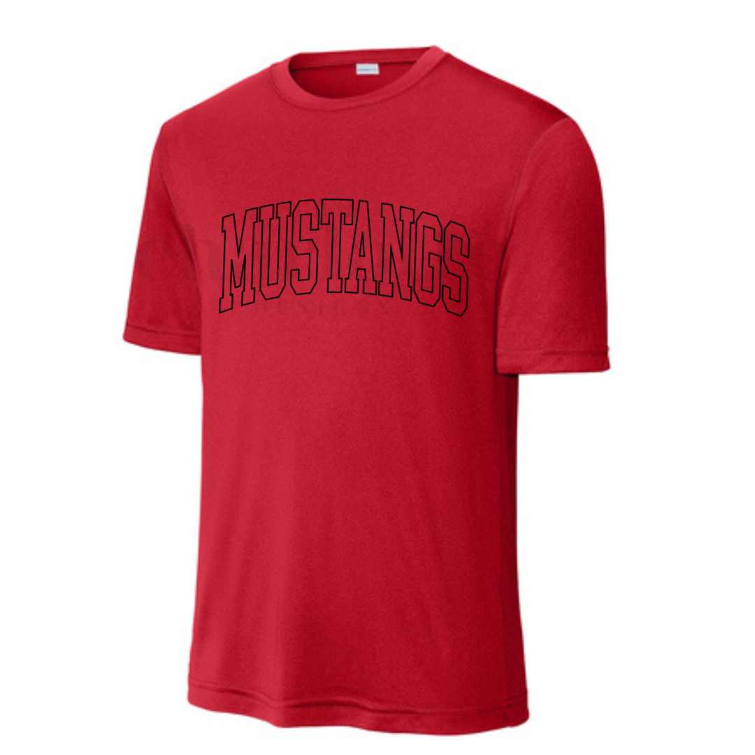 Youth Black Mustangs Outline- Red/White Shirt